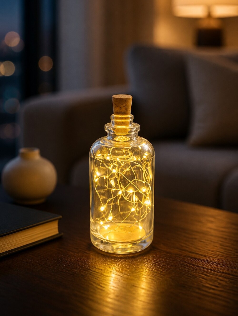 Decorative Glass Bottle with LED Lights